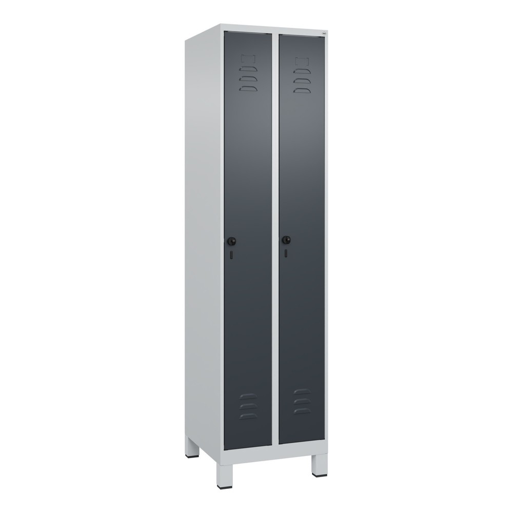 Produktabbildung: C+P Spind Classic PLUS, Füße, 2 Abteile, HxBxT 1.950 x 500 x 500 mm, lichtgrau, anthrazitgrau, für Vorhängeschloss, ohne Mitteltrennwand