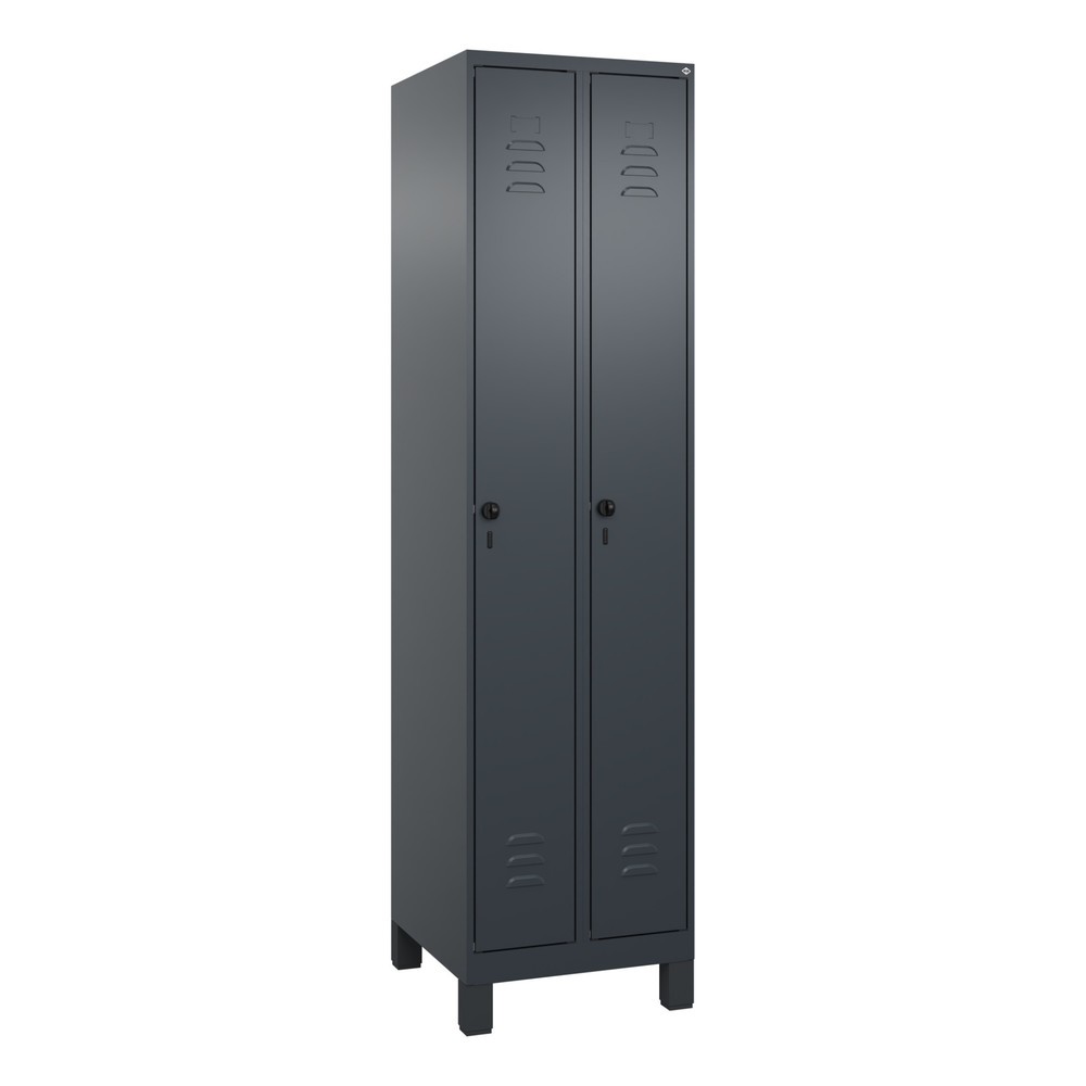 Produktabbildung: C+P Spind Classic PLUS, Füße, 2 Abteile, HxBxT 1.950 x 500 x 500 mm, anthrazitgrau, anthrazitgrau, für Vorhängeschloss, ohne Mitteltrennwand