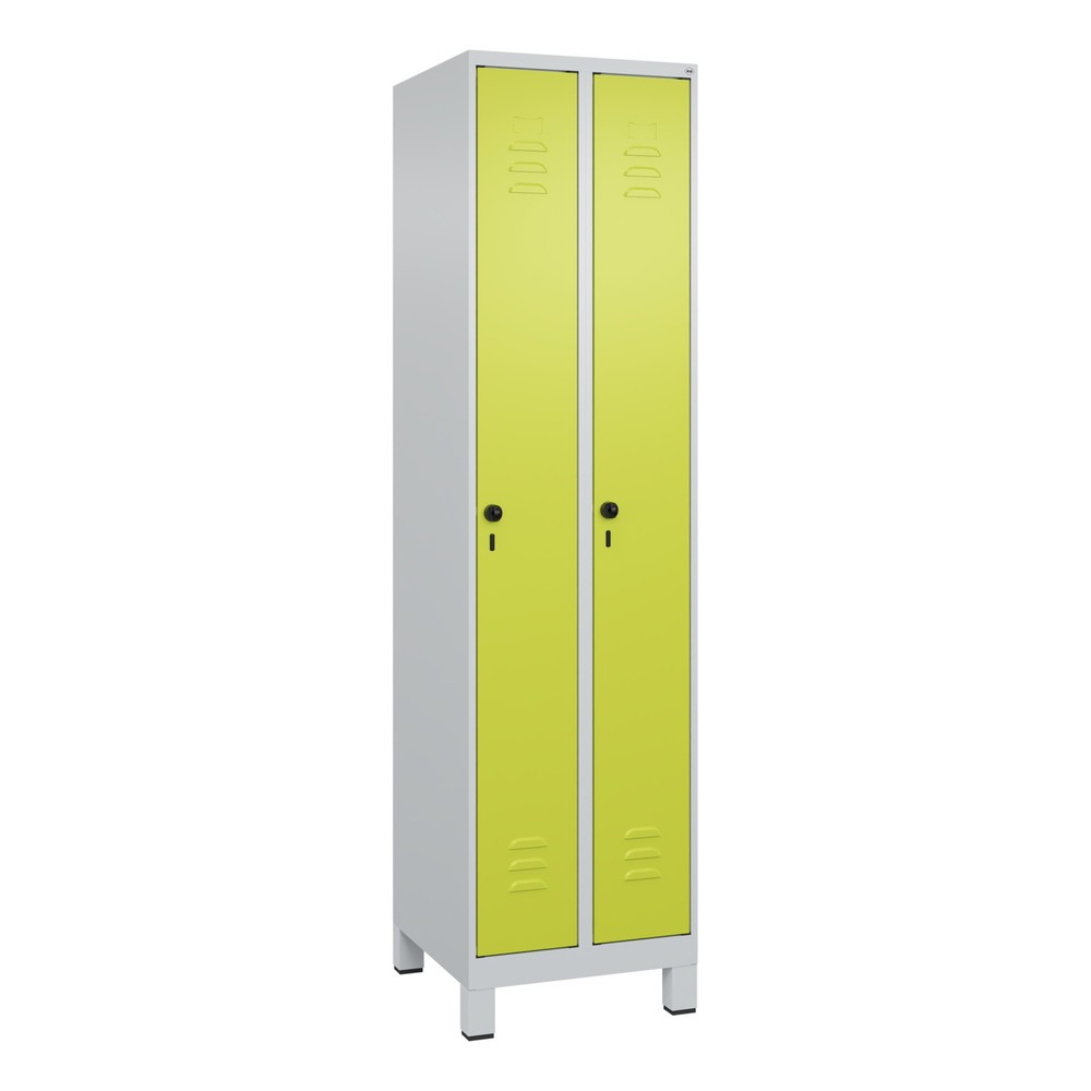Produktabbildung: C+P Spind Classic PLUS, Füße, 2 Abteile, HxBxT 1.950 x 500 x 500 mm, lichtgrau, clowngrün, für Vorhängeschloss, ohne Mitteltrennwand