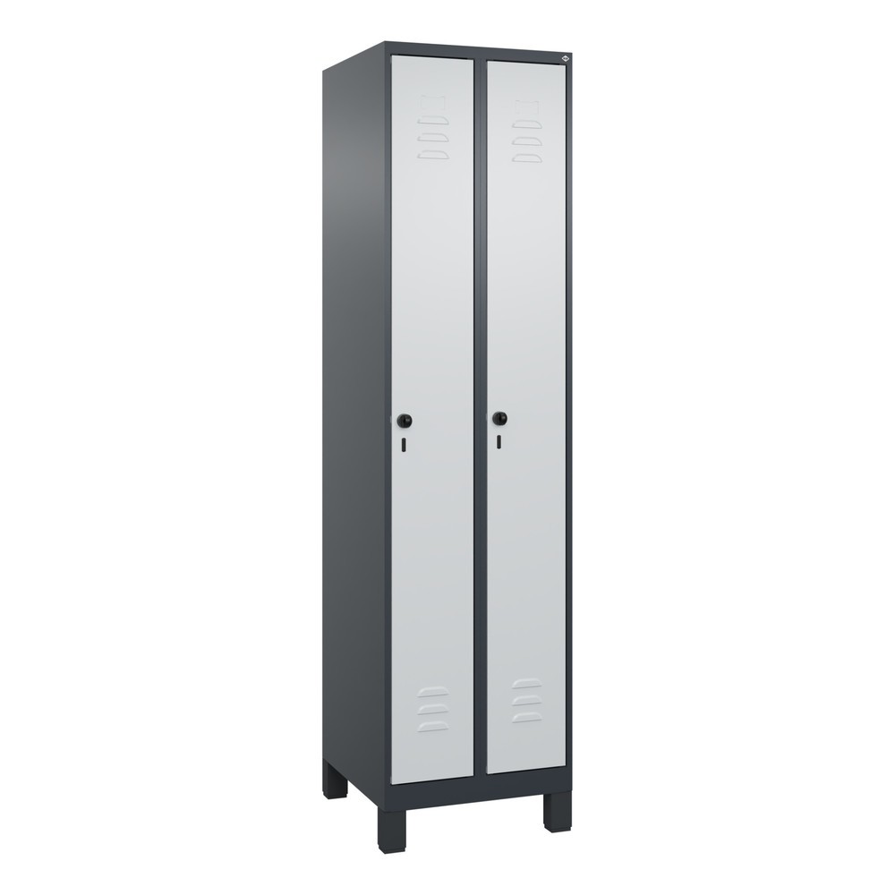 Produktabbildung: C+P Spind Classic PLUS, Füße, 2 Abteile, HxBxT 1.950 x 500 x 500 mm, anthrazitgrau, lichtgrau, für Vorhängeschloss, ohne Mitteltrennwand