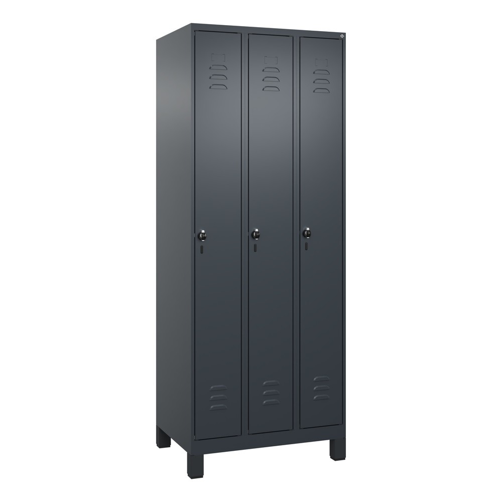 Produktabbildung: C+P Spind Classic PLUS, Füße, 3 Abteile, HxBxT 1.950 x 750 x 500 mm, anthrazitgrau, anthrazitgrau, für Vorhängeschloss, ohne Mitteltrennwand