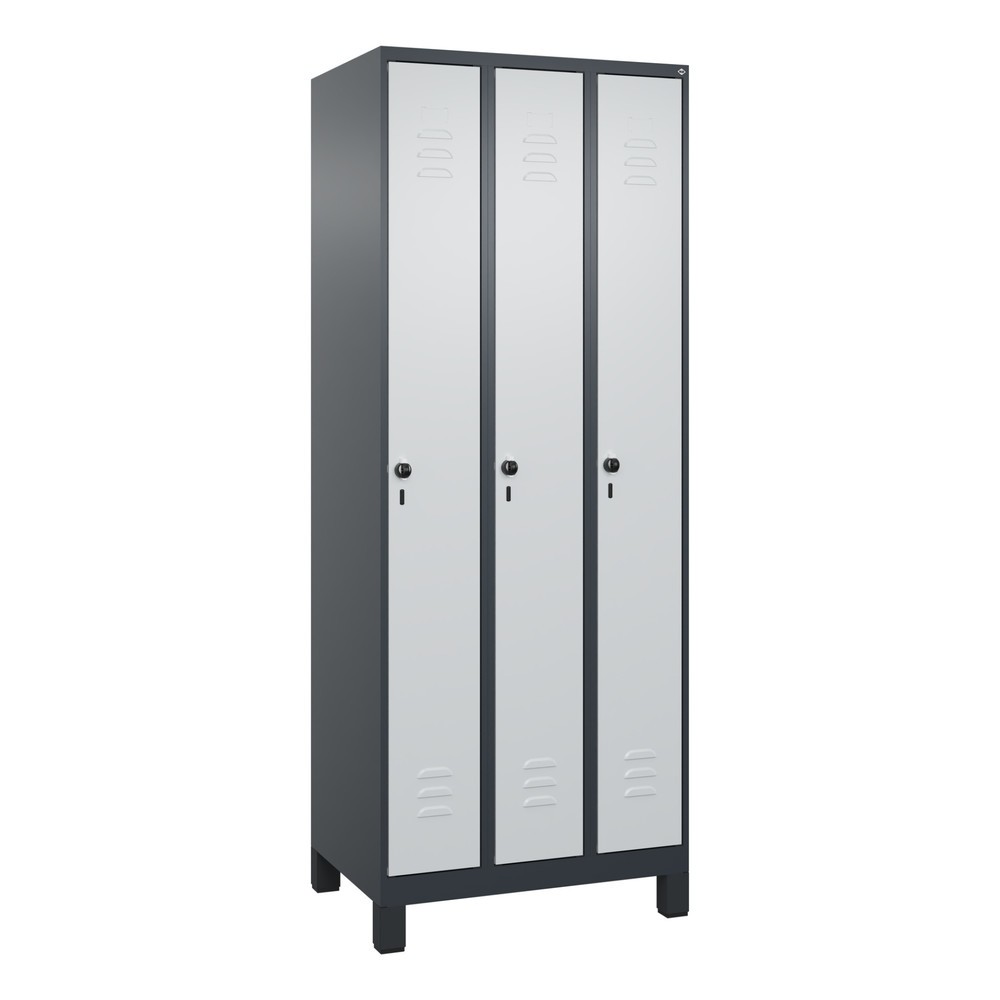 Produktabbildung: C+P Spind Classic PLUS, Füße, 3 Abteile, HxBxT 1.950 x 750 x 500 mm, anthrazitgrau, lichtgrau, für Vorhängeschloss, ohne Mitteltrennwand