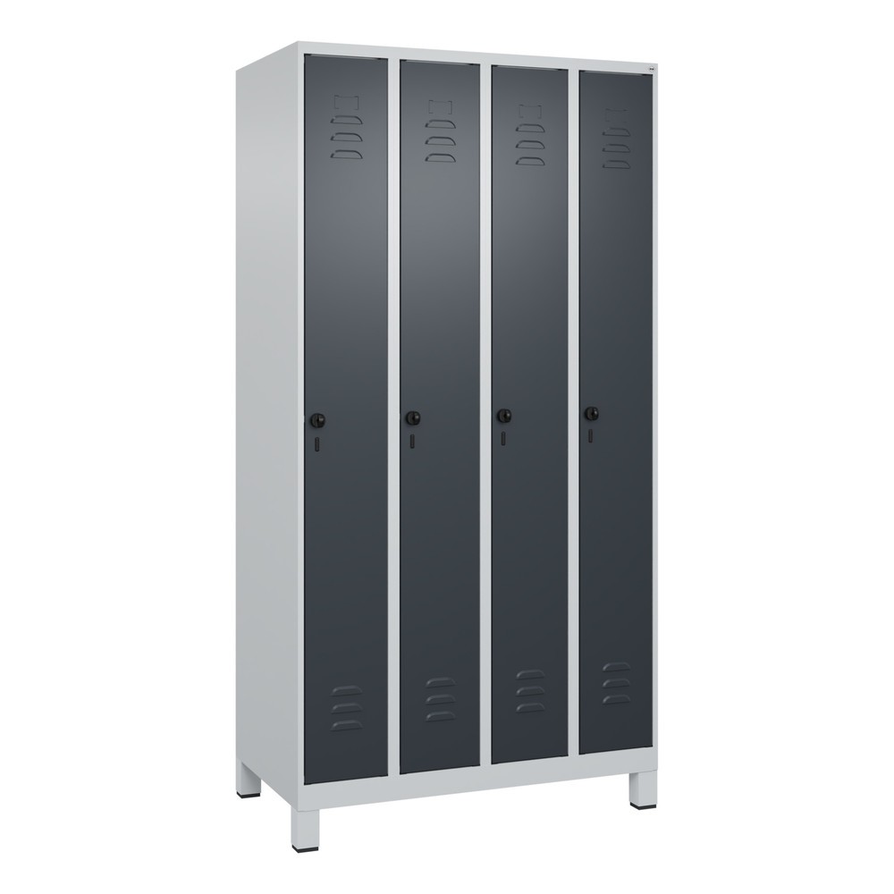 Produktabbildung: C+P Spind Classic PLUS, Füße, 4 Abteile, HxBxT 1.950 x 1.000 x 500 mm, lichtgrau, anthrazitgrau, für Vorhängeschloss, ohne Mitteltrennwand