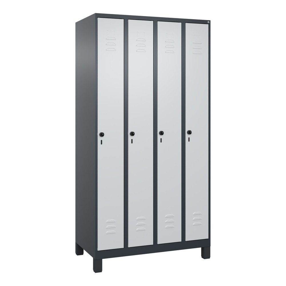 Produktabbildung: C+P Spind Classic PLUS, Füße, 4 Abteile, HxBxT 1.950 x 1.000 x 500 mm, anthrazitgrau, lichtgrau, für Vorhängeschloss, ohne Mitteltrennwand