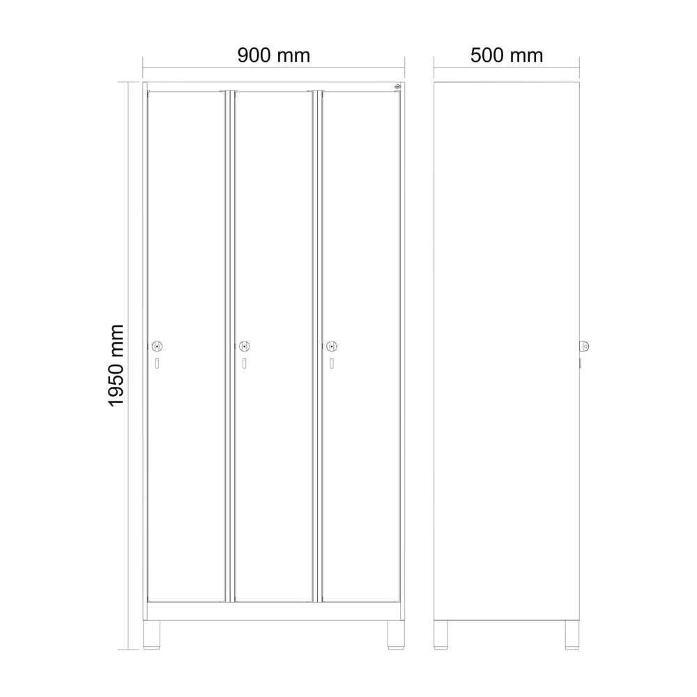 Produktabbildung Nr. 9: C+P Spind Classic PLUS, Füße, 3 Abteile, HxBxT 1.950 x 900 x 500 mm, lichtgrau, rubinrot, Zylinderschloss, ohne Mitteltrennwand