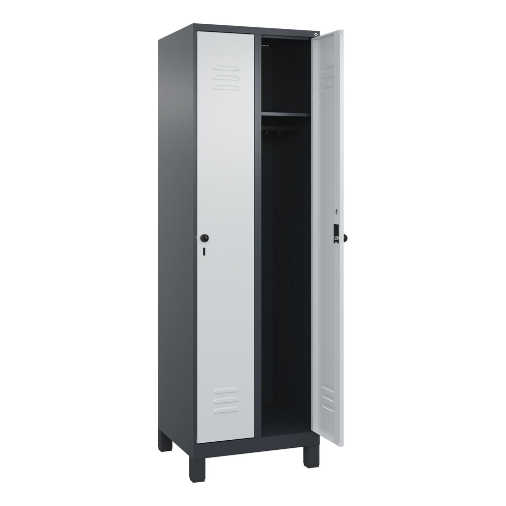 C+P Spind Classic PLUS, Füße, 2 Abteile, HxBxT 1.950 x 600 x 500 mm, anthrazitgrau, lichtgrau, für Vorhängeschloss, ohne Mitteltrennwand Produktabbildung Nr. 1: C+P Spind Classic PLUS, Füße, 2 Abteile, HxBxT 1.950 x 600 x 500 mm, anthrazitgrau, lichtgrau, für Vorhängeschloss, ohne Mitteltrennwand
