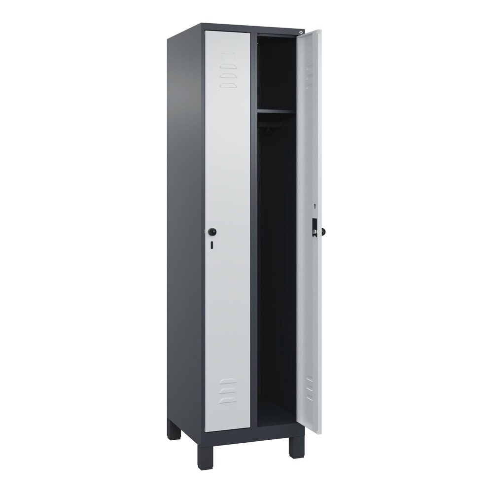 C+P Spind Classic PLUS, Füße, 2 Abteile, HxBxT 1.950 x 500 x 500 mm, anthrazitgrau, lichtgrau, für Vorhängeschloss, ohne Mitteltrennwand Produktabbildung: C+P Spind Classic PLUS, Füße, 2 Abteile, HxBxT 1.950 x 500 x 500 mm, anthrazitgrau, lichtgrau, für Vorhängeschloss, ohne Mitteltrennwand