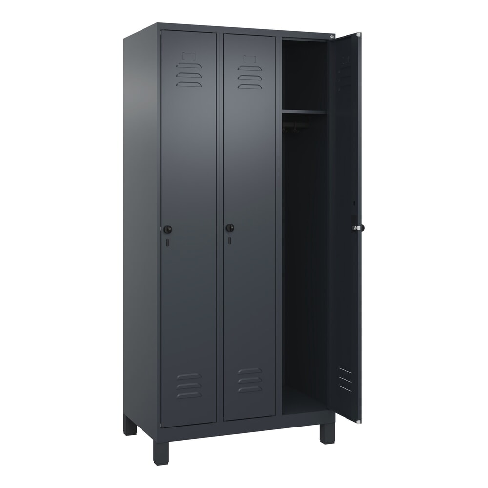 Produktabbildung: C+P Spind Classic PLUS, Füße, 3 Abteile, HxBxT 1.950 x 900 x 500 mm, anthrazitgrau, anthrazitgrau, für Vorhängeschloss, ohne Mitteltrennwand