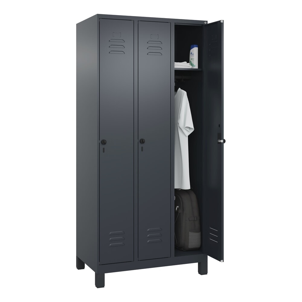 Produktabbildung Nr. 10: C+P Spind Classic PLUS, Füße, 3 Abteile, HxBxT 1.950 x 900 x 500 mm, anthrazitgrau, anthrazitgrau, für Vorhängeschloss, ohne Mitteltrennwand
