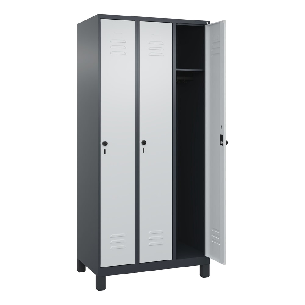 Produktabbildung: C+P Spind Classic PLUS, Füße, 3 Abteile, HxBxT 1.950 x 900 x 500 mm, anthrazitgrau, lichtgrau, für Vorhängeschloss, ohne Mitteltrennwand