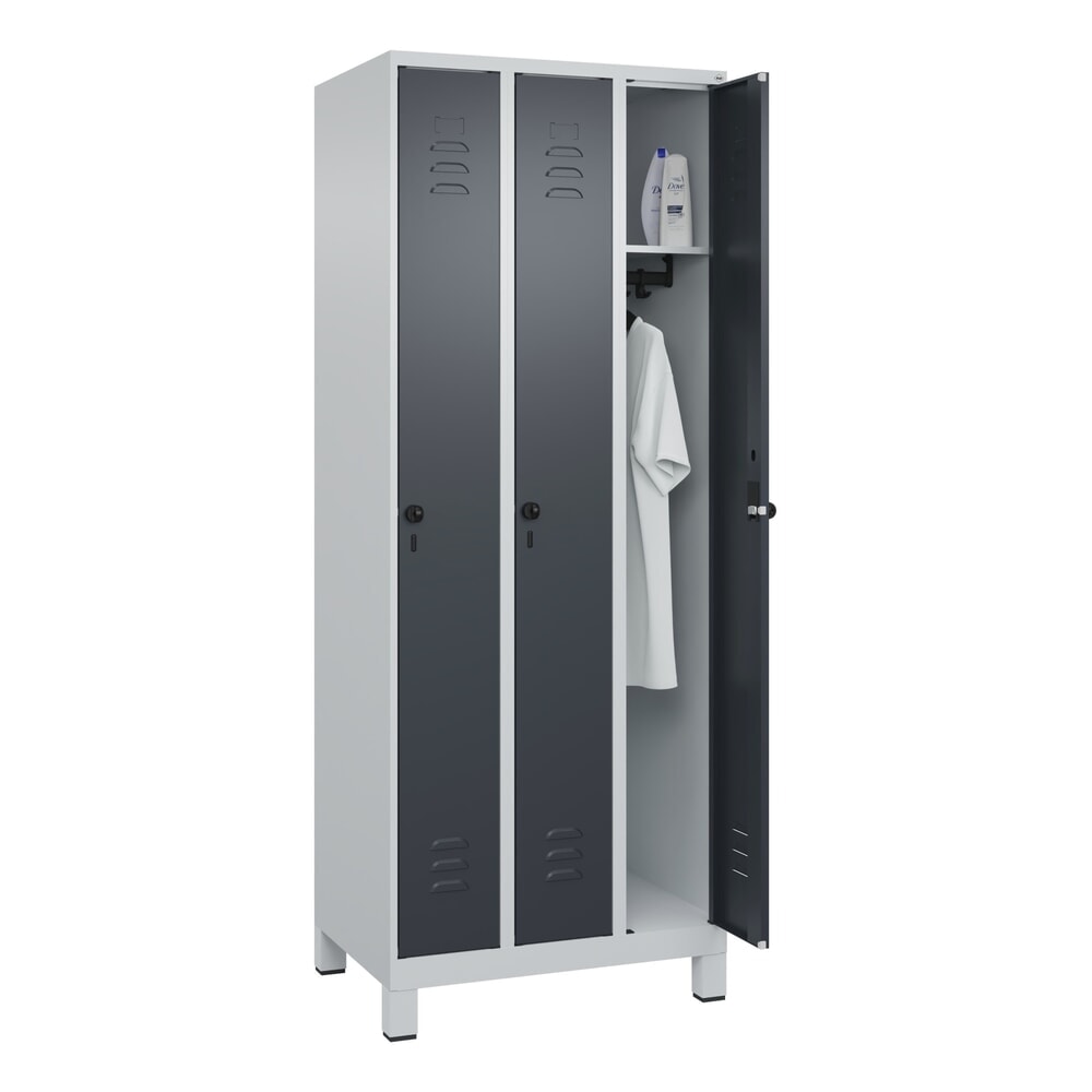 Produktabbildung Nr. 10: C+P Spind Classic PLUS, Füße, 3 Abteile, HxBxT 1.950 x 750 x 500 mm, lichtgrau, anthrazitgrau, für Vorhängeschloss, ohne Mitteltrennwand
