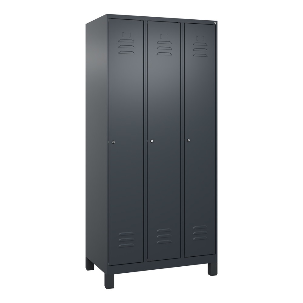 Produktabbildung: C+P Spind Classic PLUS, Füße, 3 Abteile, HxBxT 1.950 x 900 x 500 mm, anthrazitgrau, anthrazitgrau, Zylinderschloss, mit Mitteltrennwand
