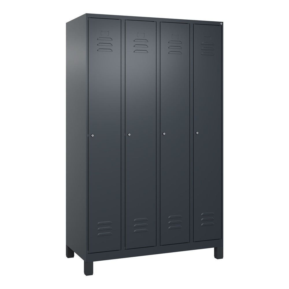 Produktabbildung: C+P Spind Classic PLUS, Füße, 4 Abteile, HxBxT 1.950 x 1.200 x 500 mm, anthrazitgrau, anthrazitgrau, Zylinderschloss, mit Mitteltrennwand