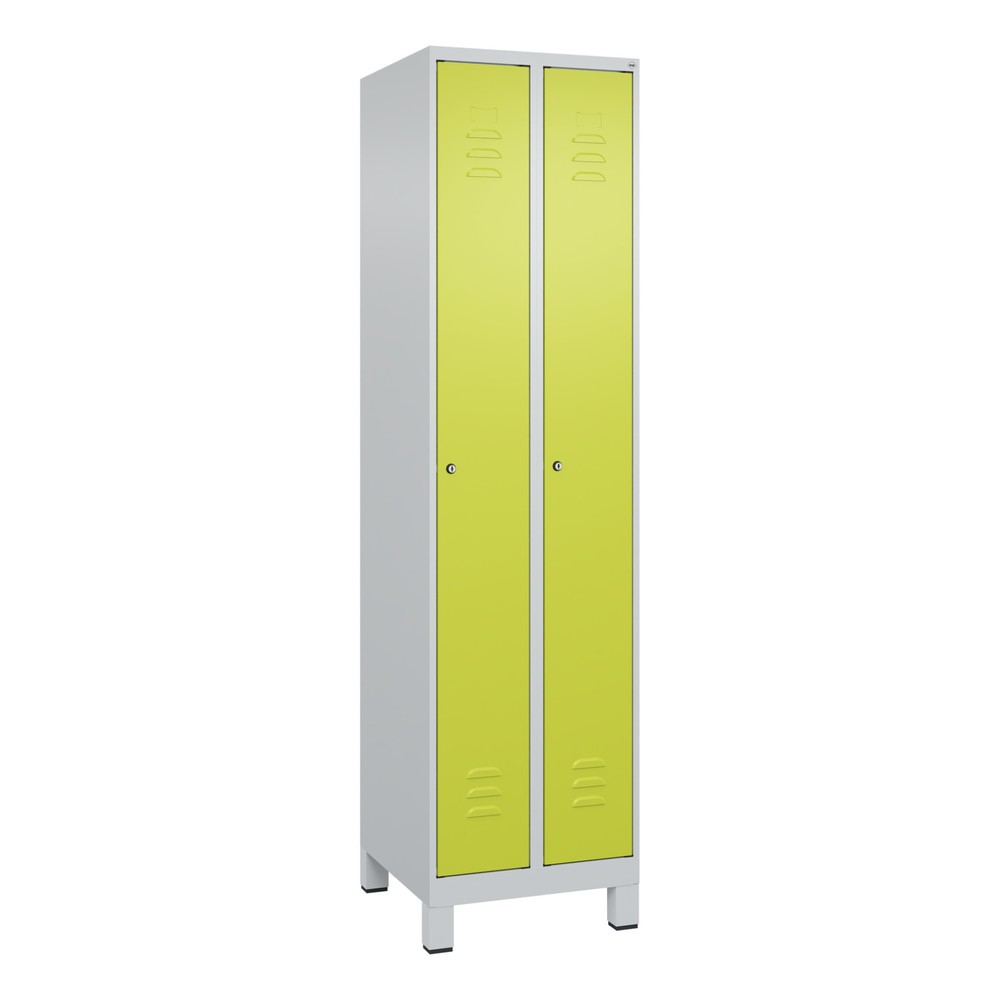 Produktabbildung: C+P Spind Classic PLUS, Füße, 2 Abteile, HxBxT 1.950 x 500 x 500 mm, lichtgrau, clowngrün, Zylinderschloss, ohne Mitteltrennwand