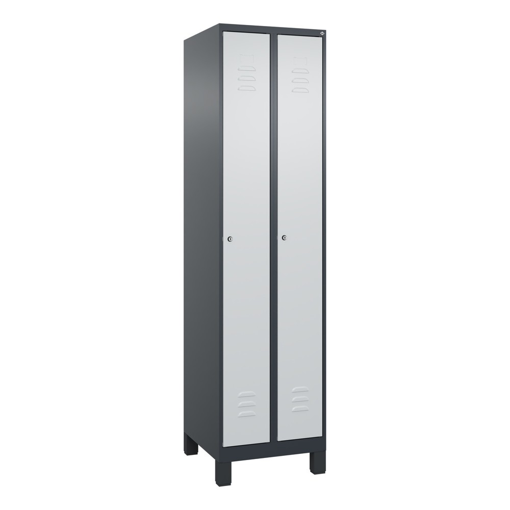 Produktabbildung: C+P Spind Classic PLUS, Füße, 2 Abteile, HxBxT 1.950 x 500 x 500 mm, anthrazitgrau, lichtgrau, Zylinderschloss, ohne Mitteltrennwand