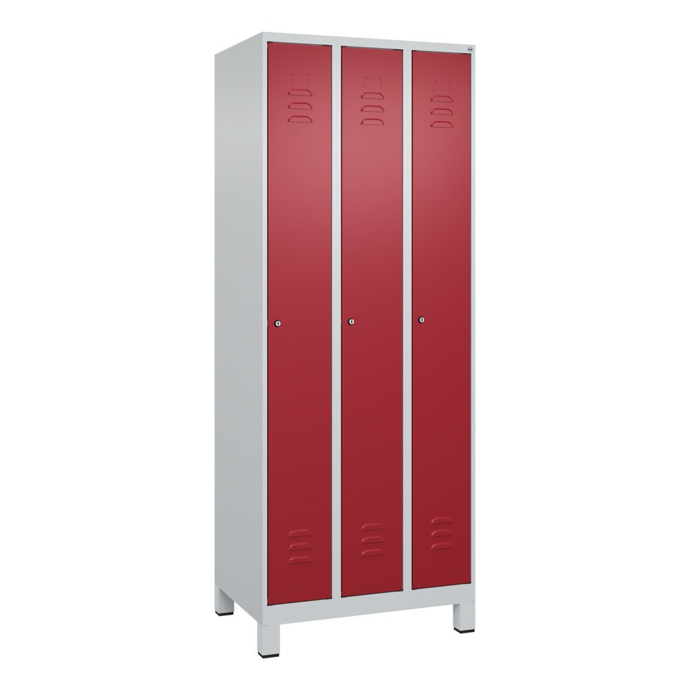 Produktabbildung: C+P Spind Classic PLUS, Füße, 3 Abteile, HxBxT 1.950 x 750 x 500 mm, lichtgrau, rubinrot, Zylinderschloss, ohne Mitteltrennwand