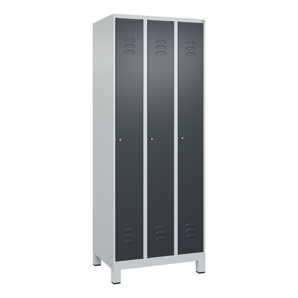 Produktabbildung: C+P Spind Classic PLUS, Füße, 3 Abteile, HxBxT 1.950 x 750 x 500 mm, lichtgrau, anthrazitgrau, Zylinderschloss, ohne Mitteltrennwand