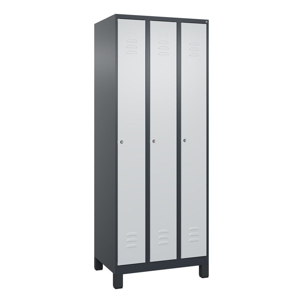 Produktabbildung: C+P Spind Classic PLUS, Füße, 3 Abteile, HxBxT 1.950 x 750 x 500 mm, anthrazitgrau, lichtgrau, Zylinderschloss, ohne Mitteltrennwand