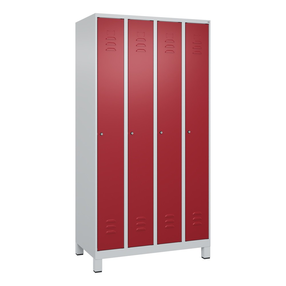 Produktabbildung: C+P Spind Classic PLUS, Füße, 4 Abteile, HxBxT 1.950 x 1.000 x 500 mm, lichtgrau, rubinrot, Zylinderschloss, ohne Mitteltrennwand