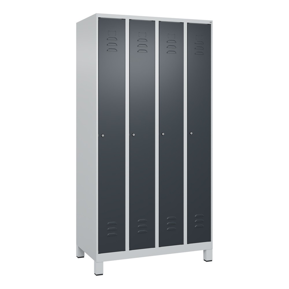 Produktabbildung: C+P Spind Classic PLUS, Füße, 4 Abteile, HxBxT 1.950 x 1.000 x 500 mm, lichtgrau, anthrazitgrau, Zylinderschloss, ohne Mitteltrennwand