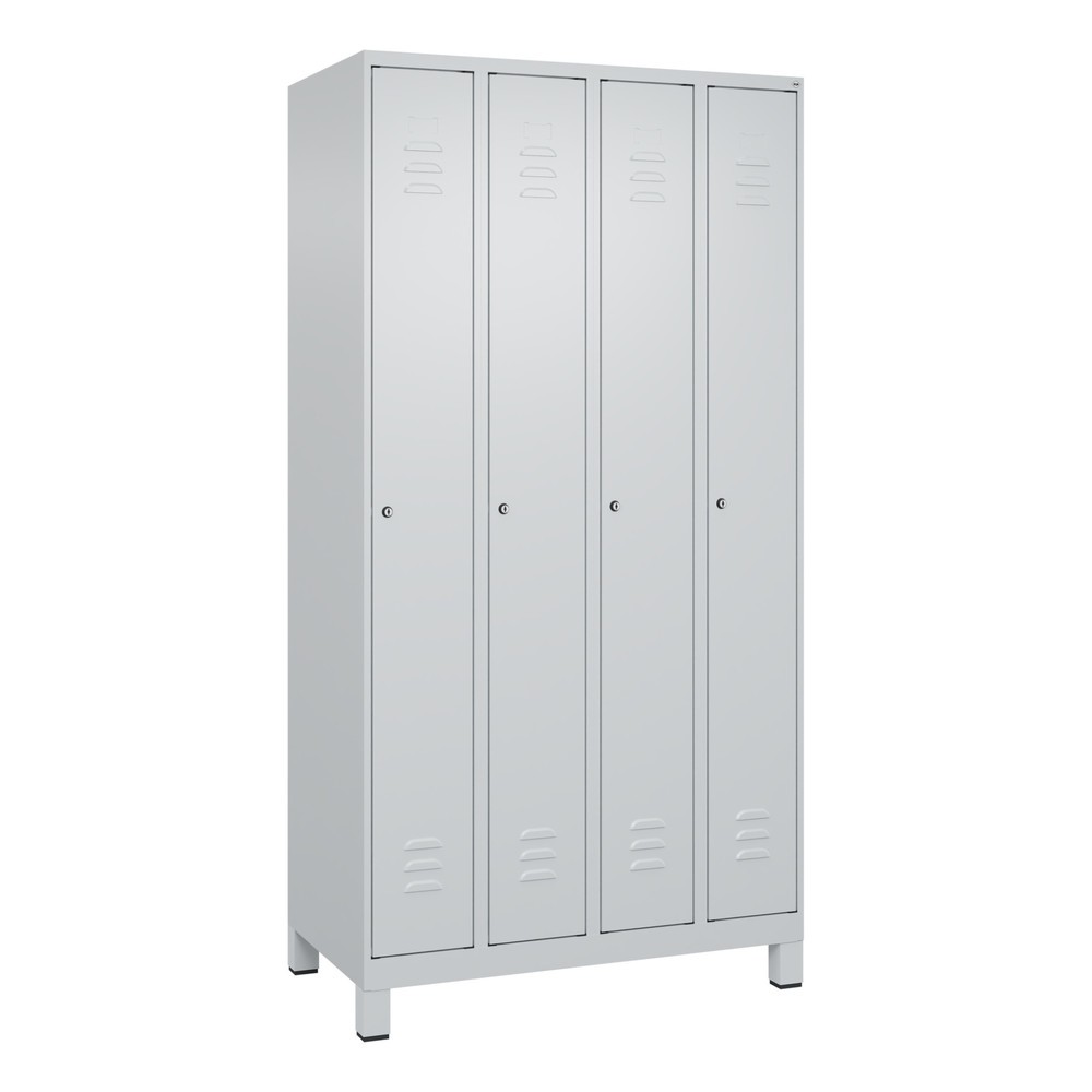 Produktabbildung: C+P Spind Classic PLUS, Füße, 4 Abteile, HxBxT 1.950 x 1.000 x 500 mm, lichtgrau, lichtgrau, Zylinderschloss, ohne Mitteltrennwand
