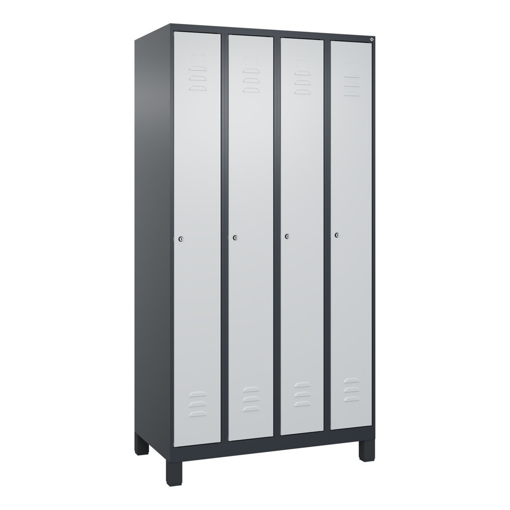 Produktabbildung: C+P Spind Classic PLUS, Füße, 4 Abteile, HxBxT 1.950 x 1.000 x 500 mm, anthrazitgrau, lichtgrau, Zylinderschloss, ohne Mitteltrennwand