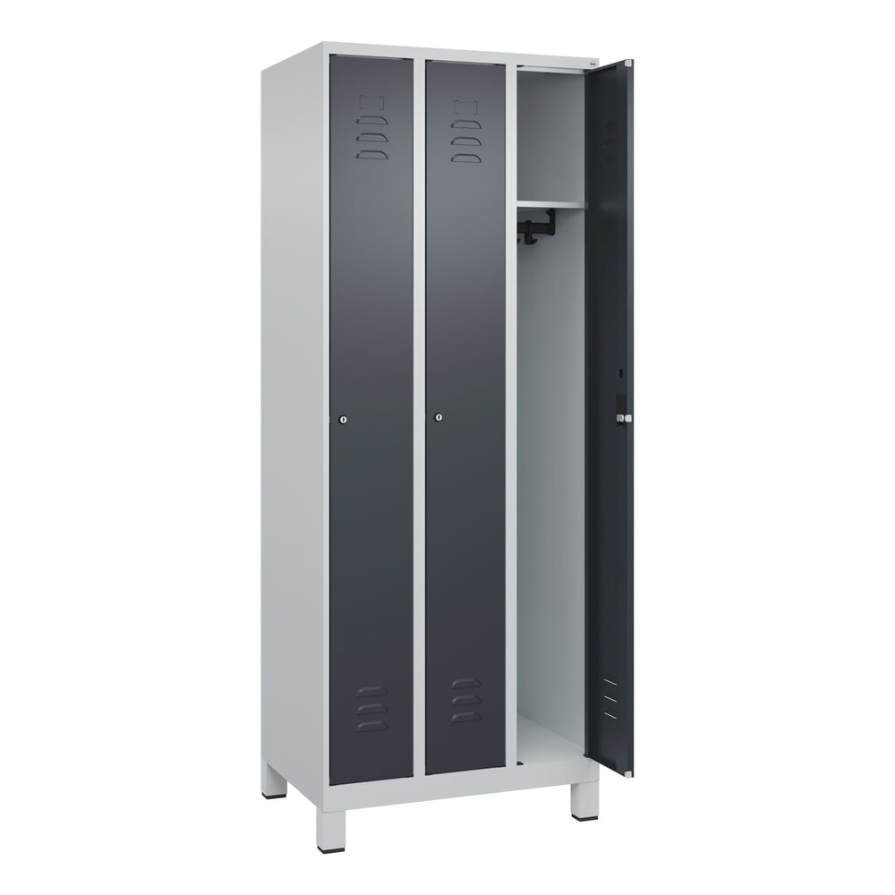 Produktabbildung Nr. 1: C+P Spind Classic PLUS, Füße, 3 Abteile, HxBxT 1.950 x 750 x 500 mm, lichtgrau, anthrazitgrau, Zylinderschloss, ohne Mitteltrennwand