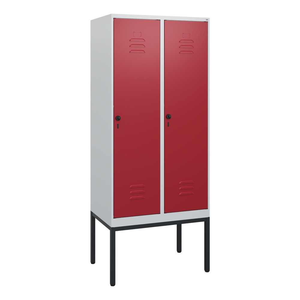 Produktabbildung: C+P Spind Classic PLUS, Gestell, 2 Abteile, HxBxT 1.950 x 800 x 500 mm, lichtgrau, rubinrot, für Vorhängeschloss, ohne Mitteltrennwand