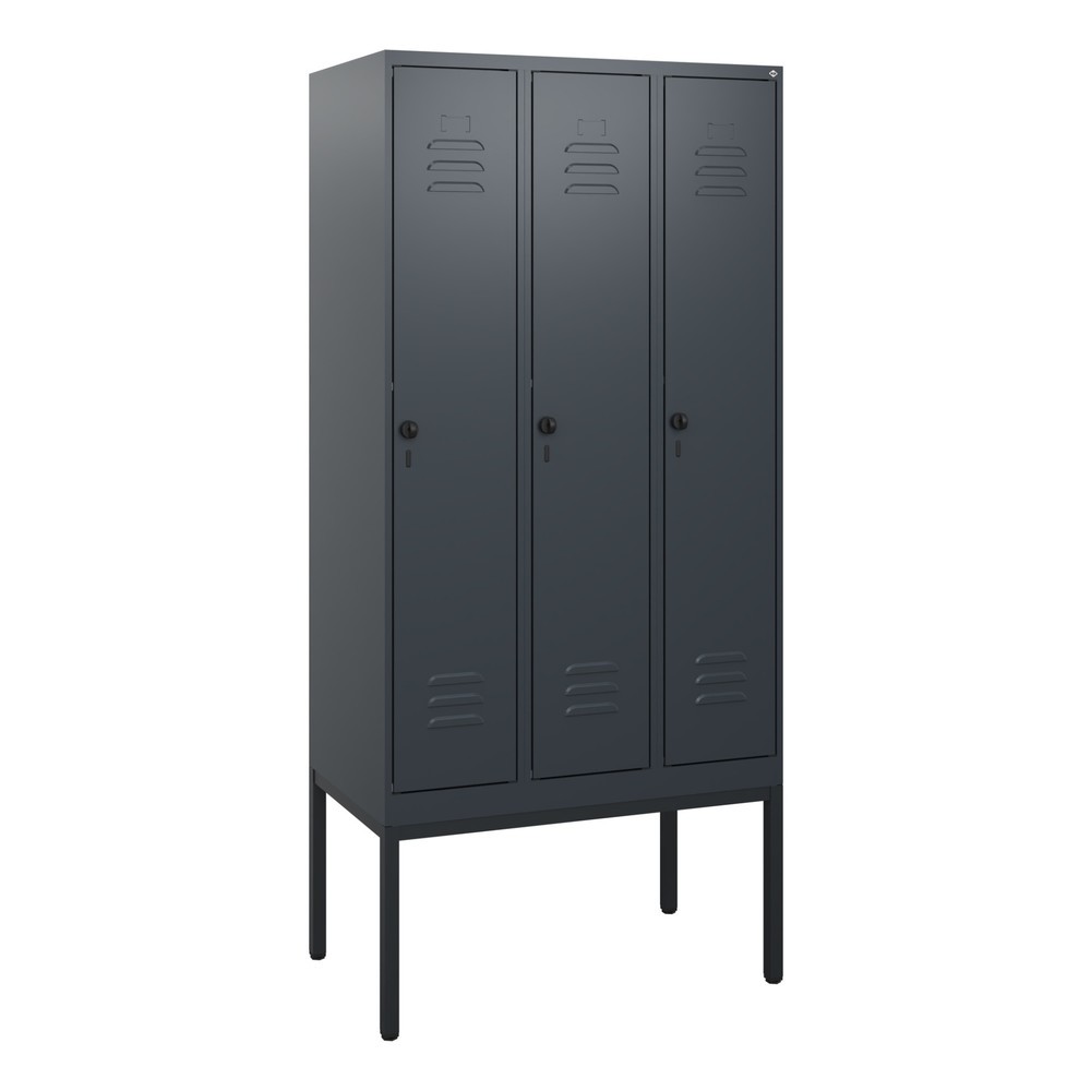 Produktabbildung: C+P Spind Classic PLUS, Gestell, 3 Abteile, HxBxT 1.950 x 900 x 500 mm, anthrazitgrau, anthrazitgrau, für Vorhängeschloss, ohne Mitteltrennwand