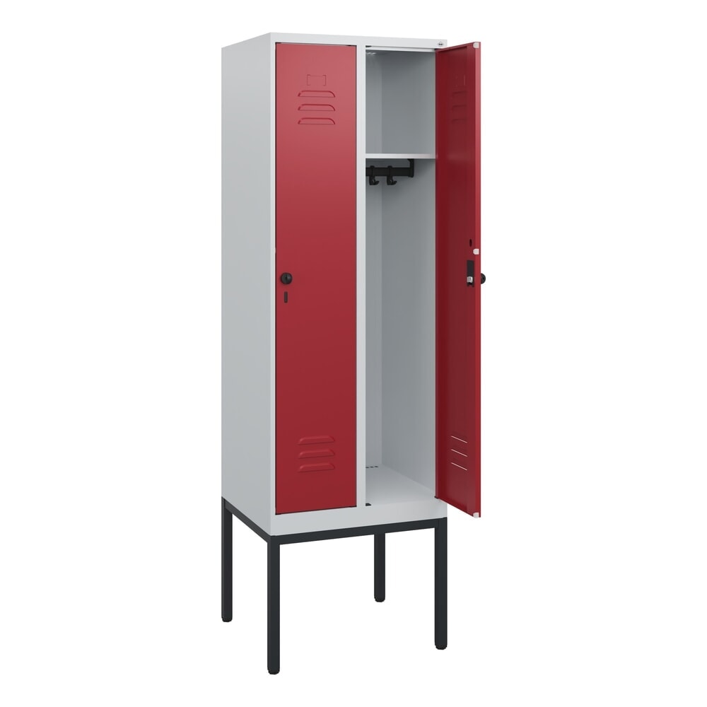 Produktabbildung: C+P Spind Classic PLUS, Gestell, 2 Abteile, HxBxT 1.950 x 600 x 500 mm, lichtgrau, rubinrot, für Vorhängeschloss, ohne Mitteltrennwand