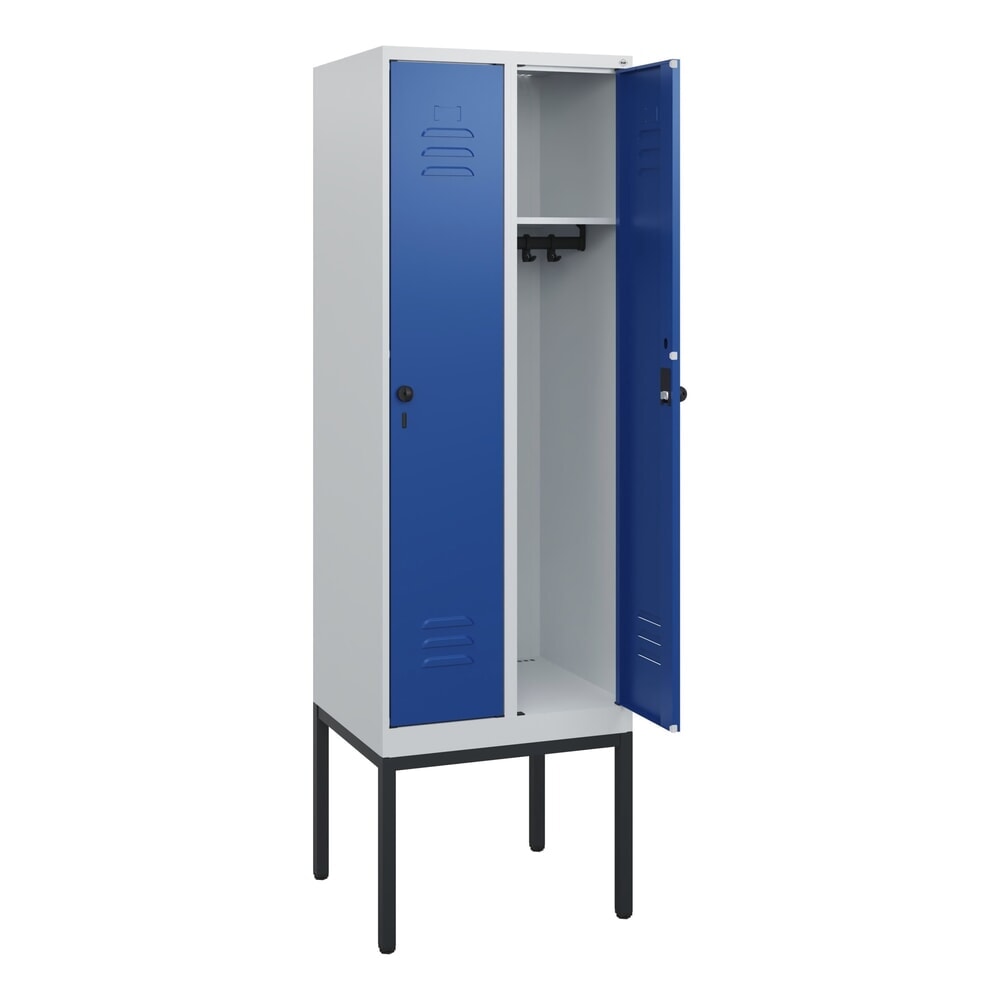 Produktabbildung: C+P Spind Classic PLUS, Gestell, 2 Abteile, HxBxT 1.950 x 600 x 500 mm, lichtgrau, enzianblau, für Vorhängeschloss, ohne Mitteltrennwand