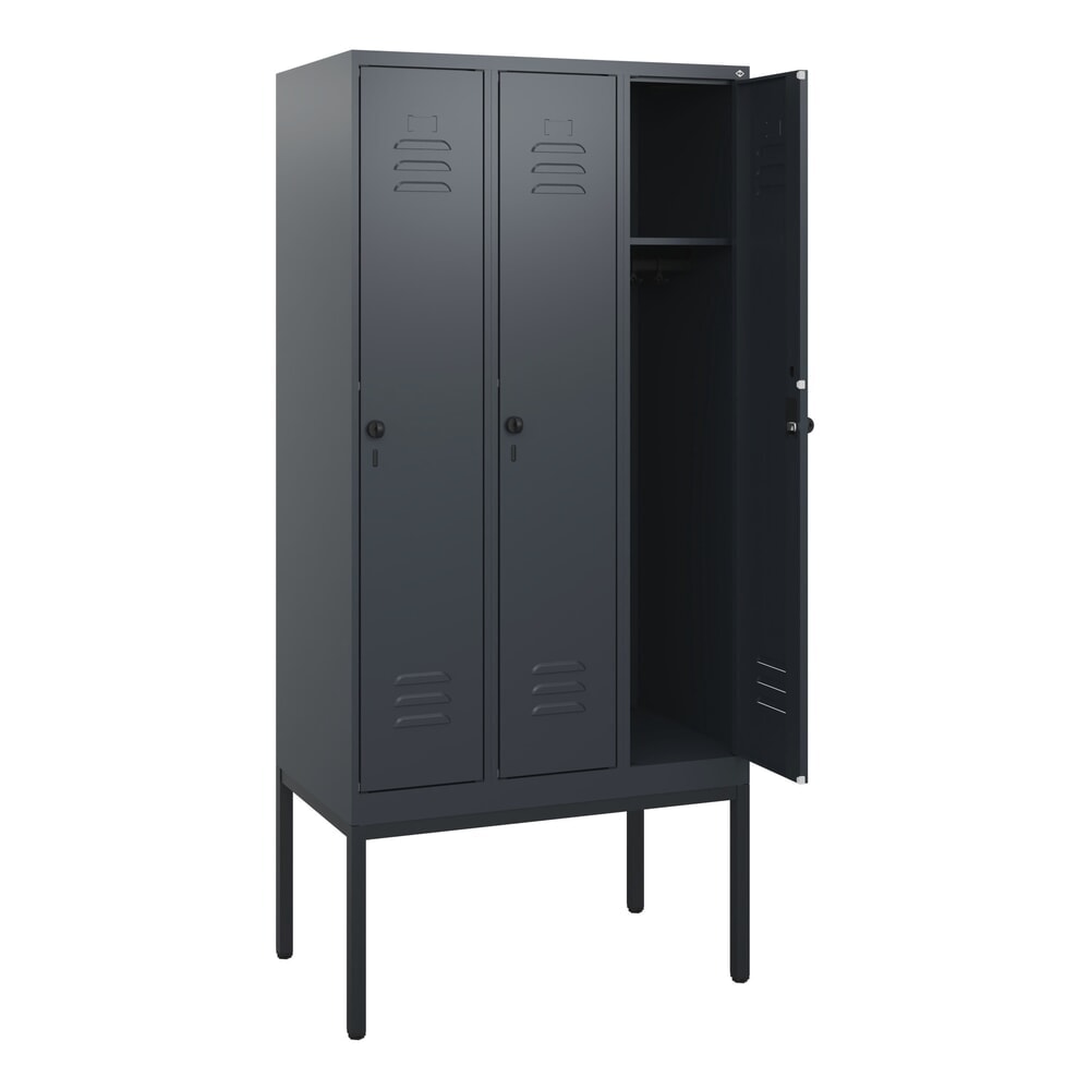 Produktabbildung: C+P Spind Classic PLUS, Gestell, 3 Abteile, HxBxT 1.950 x 900 x 500 mm, anthrazitgrau, anthrazitgrau, für Vorhängeschloss, ohne Mitteltrennwand