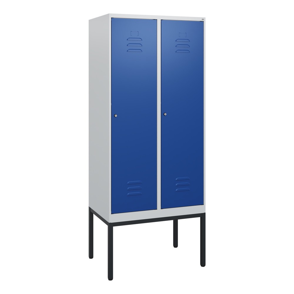 Produktabbildung: C+P Spind Classic PLUS, Gestell, 2 Abteile, HxBxT 1.950 x 800 x 500 mm, lichtgrau, enzianblau, Zylinderschloss, ohne Mitteltrennwand