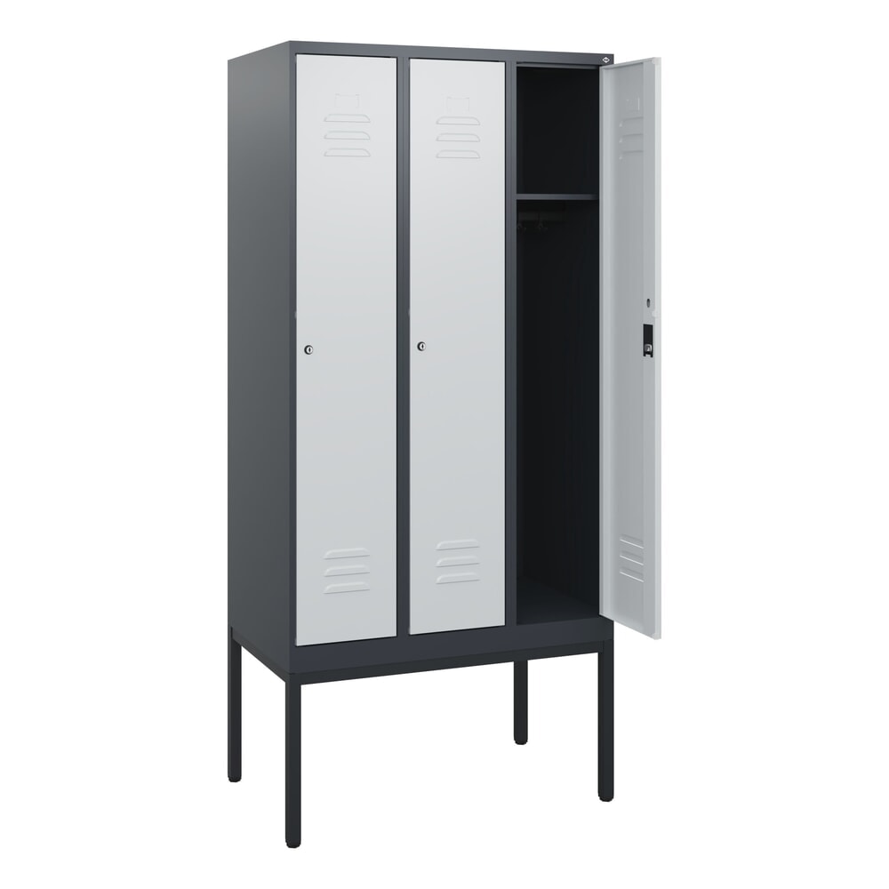Produktabbildung: C+P Spind Classic PLUS, Gestell, 3 Abteile, HxBxT 1.950 x 900 x 500 mm, anthrazitgrau, lichtgrau, Zylinderschloss, ohne Mitteltrennwand