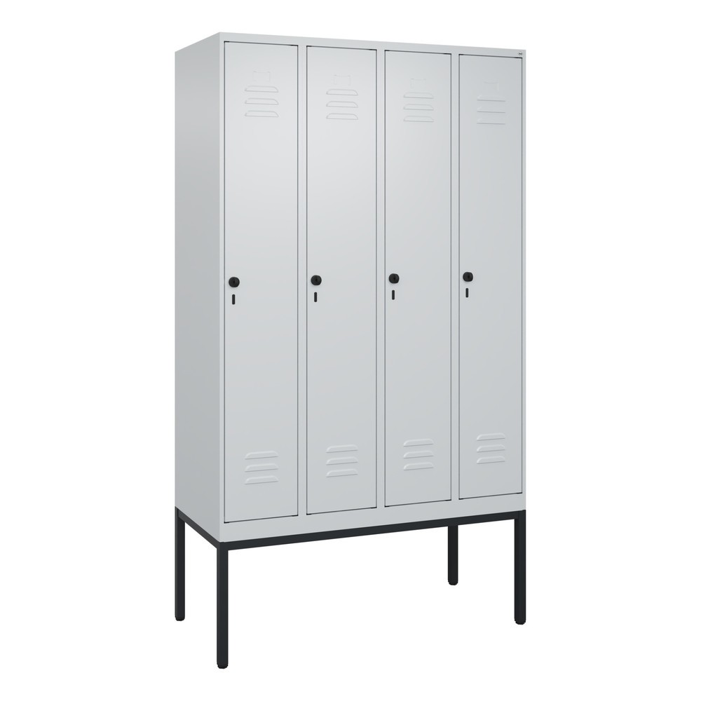 Produktabbildung: C+P Spind Classic PLUS, Gestell, 4 Abteile, HxBxT 2.120 x 1.200 x 500 mm, lichtgrau, lichtgrau, für Vorhängeschloss, mit Mitteltrennwand