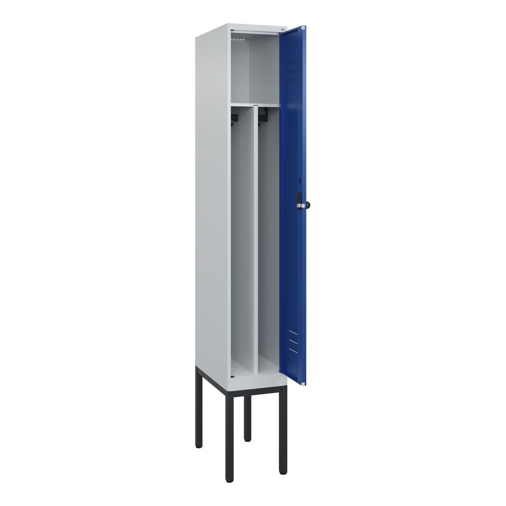 C+P Spind Classic PLUS, Gestell, 1 Abteil, HxBxT 2.120 x 300 x 500 mm, lichtgrau, enzianblau, für Vorhängeschloss, mit Mitteltrennwand Produktabbildung: C+P Spind Classic PLUS, Gestell, 1 Abteil, HxBxT 2.120 x 300 x 500 mm, lichtgrau, enzianblau, für Vorhängeschloss, mit Mitteltrennwand