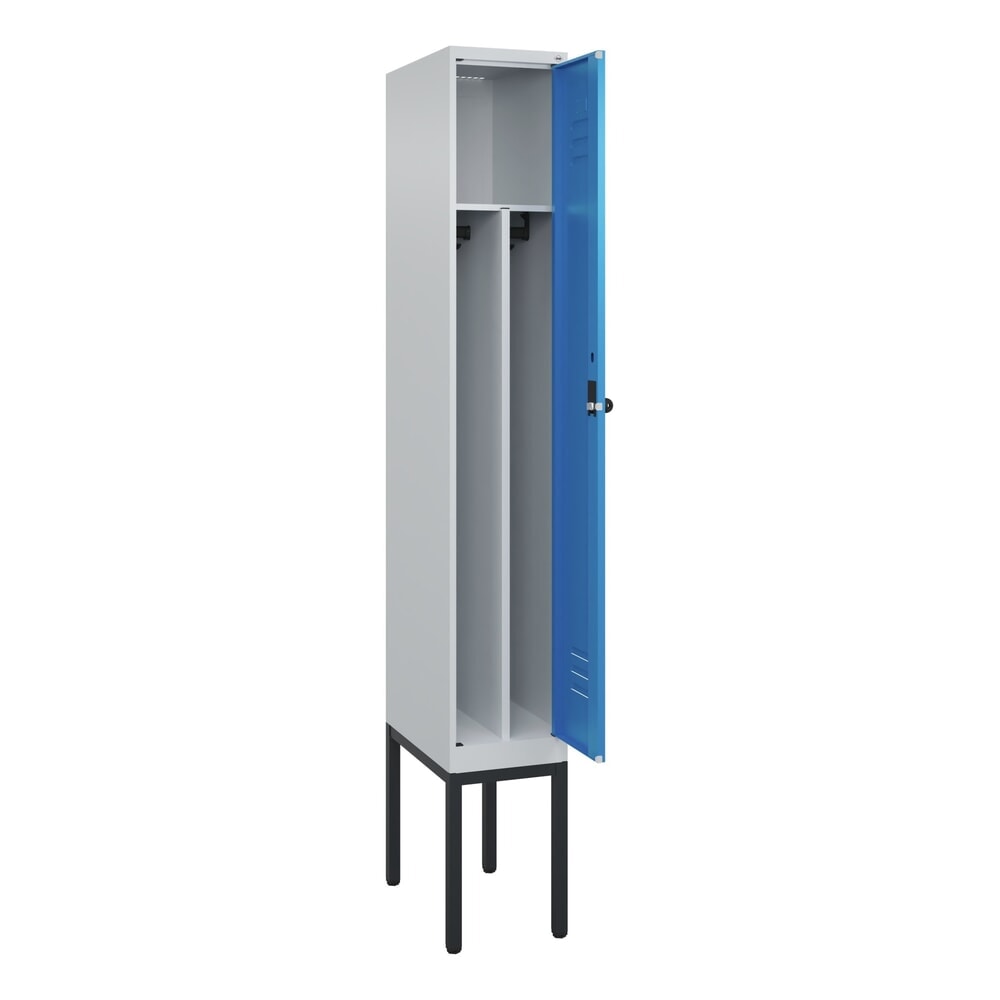 Produktabbildung: C+P Spind Classic PLUS, Gestell, 1 Abteil, HxBxT 2.120 x 300 x 500 mm, lichtgrau, lichtblau, für Vorhängeschloss, mit Mitteltrennwand