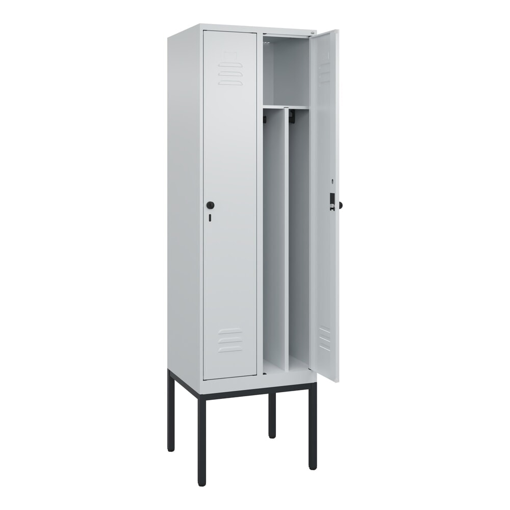 Produktabbildung: C+P Spind Classic PLUS, Gestell, 2 Abteile, HxBxT 2.120 x 600 x 500 mm, lichtgrau, lichtgrau, für Vorhängeschloss, mit Mitteltrennwand
