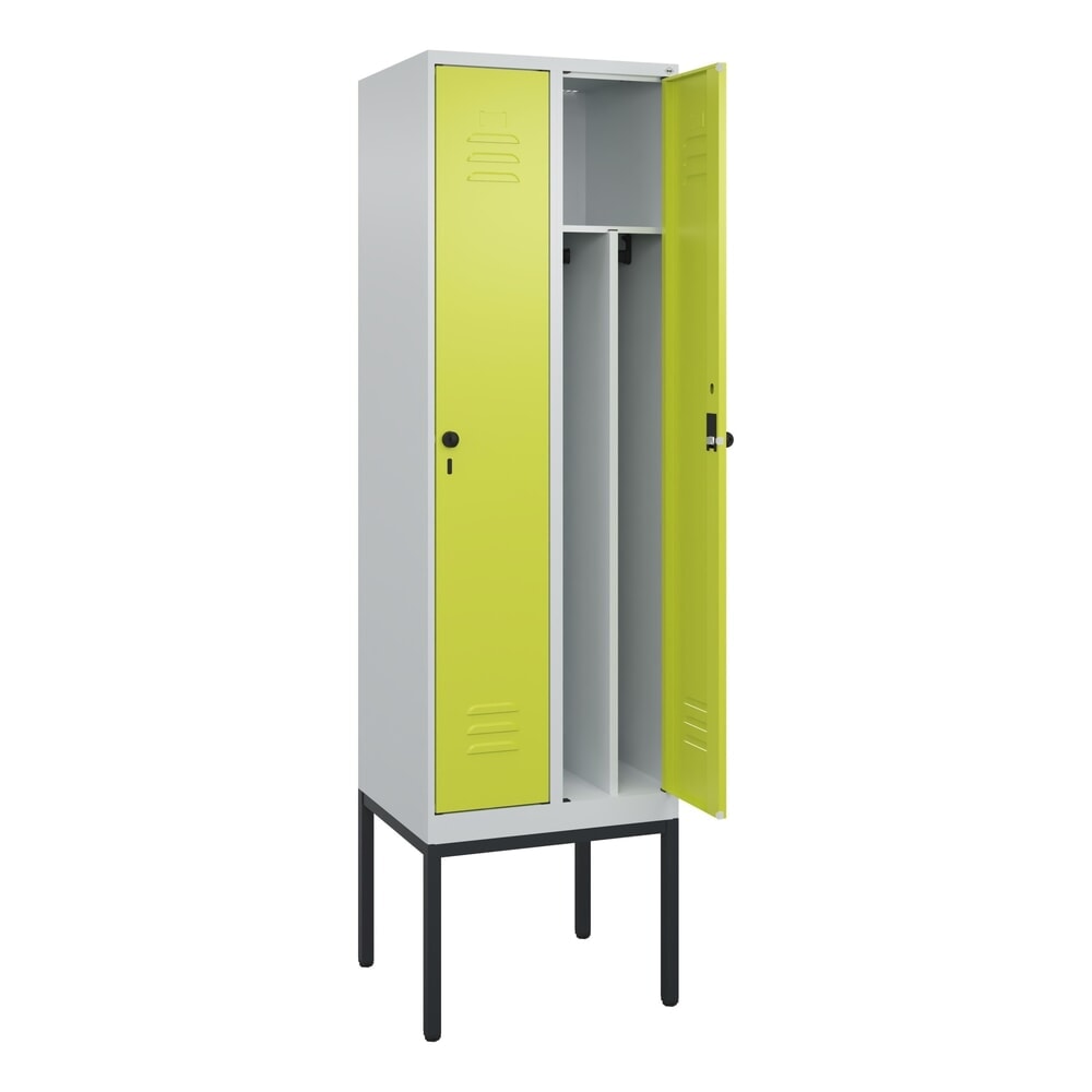 Produktabbildung: C+P Spind Classic PLUS, Gestell, 2 Abteile, HxBxT 2.120 x 600 x 500 mm, lichtgrau, clowngrün, für Vorhängeschloss, mit Mitteltrennwand