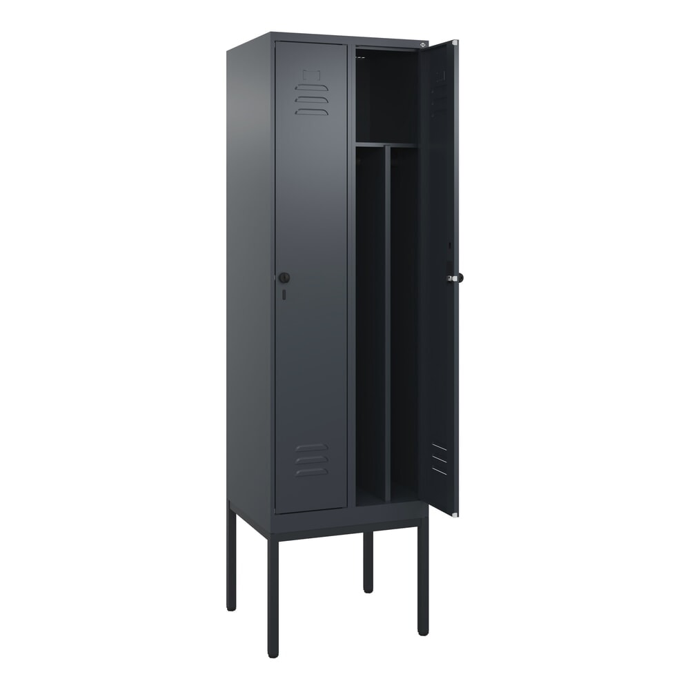 Produktabbildung: C+P Spind Classic PLUS, Gestell, 2 Abteile, HxBxT 2.120 x 600 x 500 mm, anthrazitgrau, anthrazitgrau, für Vorhängeschloss, mit Mitteltrennwand