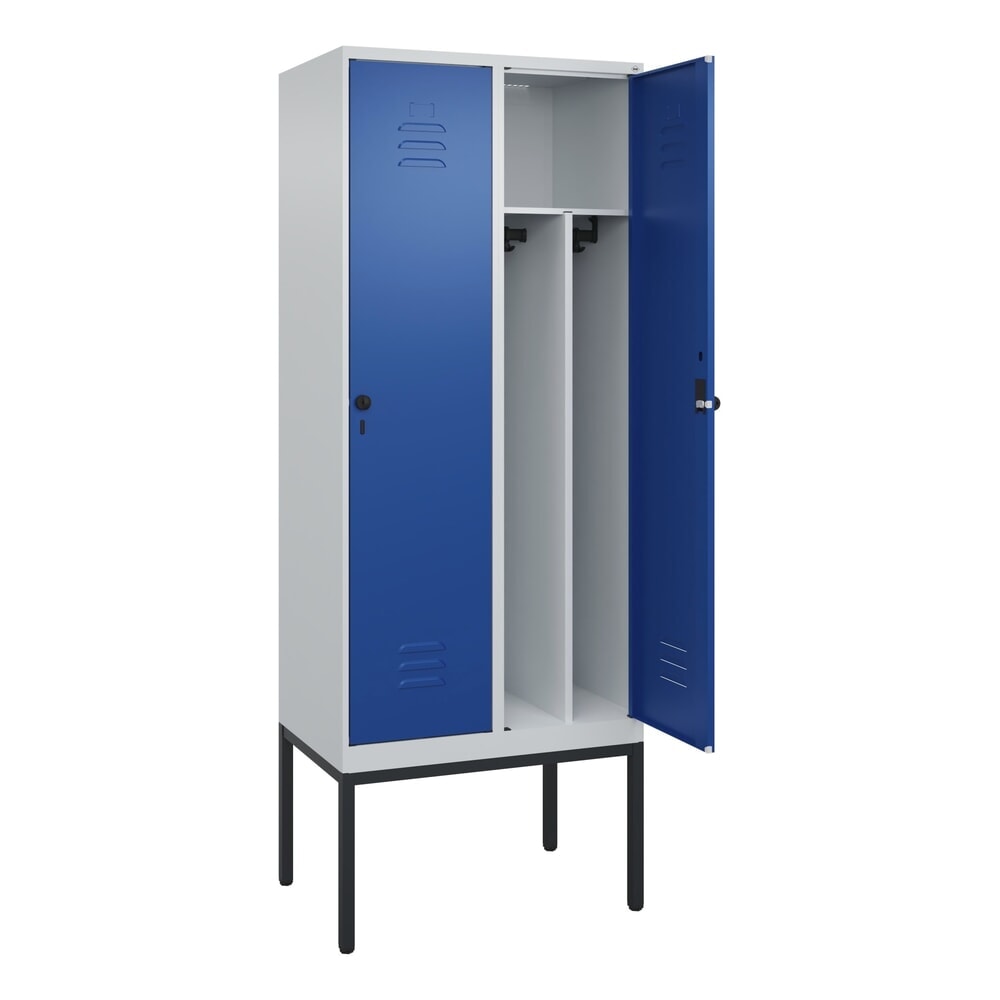 Produktabbildung: C+P Spind Classic PLUS, Gestell, 2 Abteile, HxBxT 2.120 x 800 x 500 mm, lichtgrau, enzianblau, für Vorhängeschloss, mit Mitteltrennwand