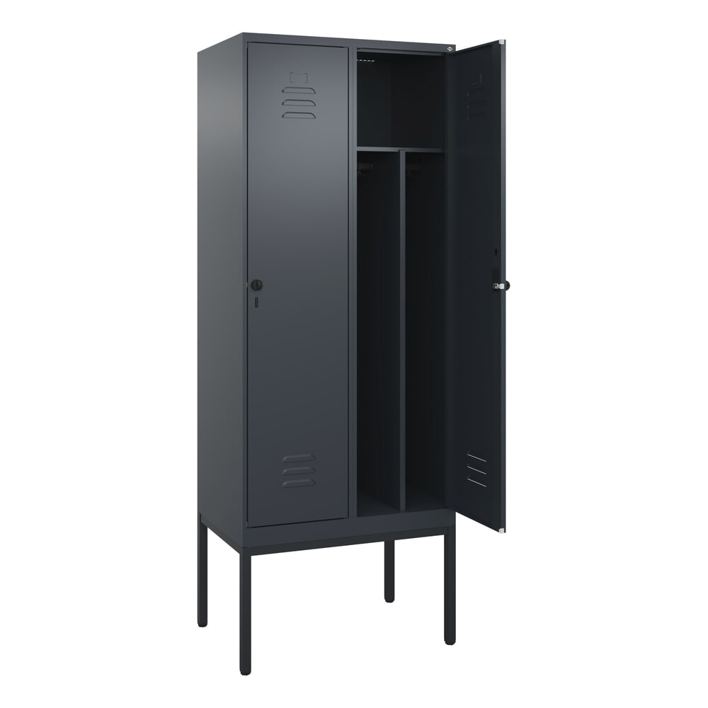 Produktabbildung: C+P Spind Classic PLUS, Gestell, 2 Abteile, HxBxT 2.120 x 800 x 500 mm, anthrazitgrau, anthrazitgrau, für Vorhängeschloss, mit Mitteltrennwand