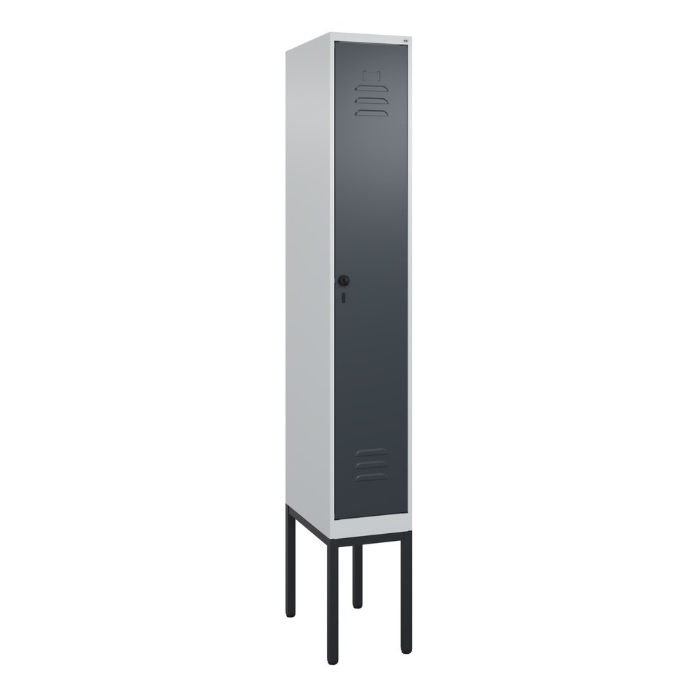 Produktabbildung: C+P Spind Classic PLUS, Gestell, 1 Abteil, HxBxT 2.120 x 300 x 500 mm, lichtgrau, anthrazitgrau, für Vorhängeschloss, ohne Mitteltrennwand