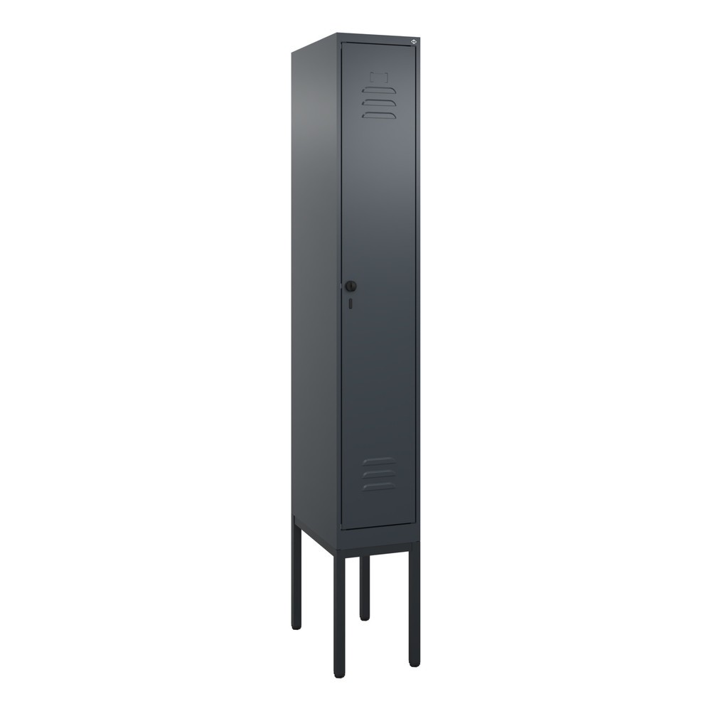 Produktabbildung: C+P Spind Classic PLUS, Gestell, 1 Abteil, HxBxT 2.120 x 300 x 500 mm, anthrazitgrau, anthrazitgrau, für Vorhängeschloss, ohne Mitteltrennwand