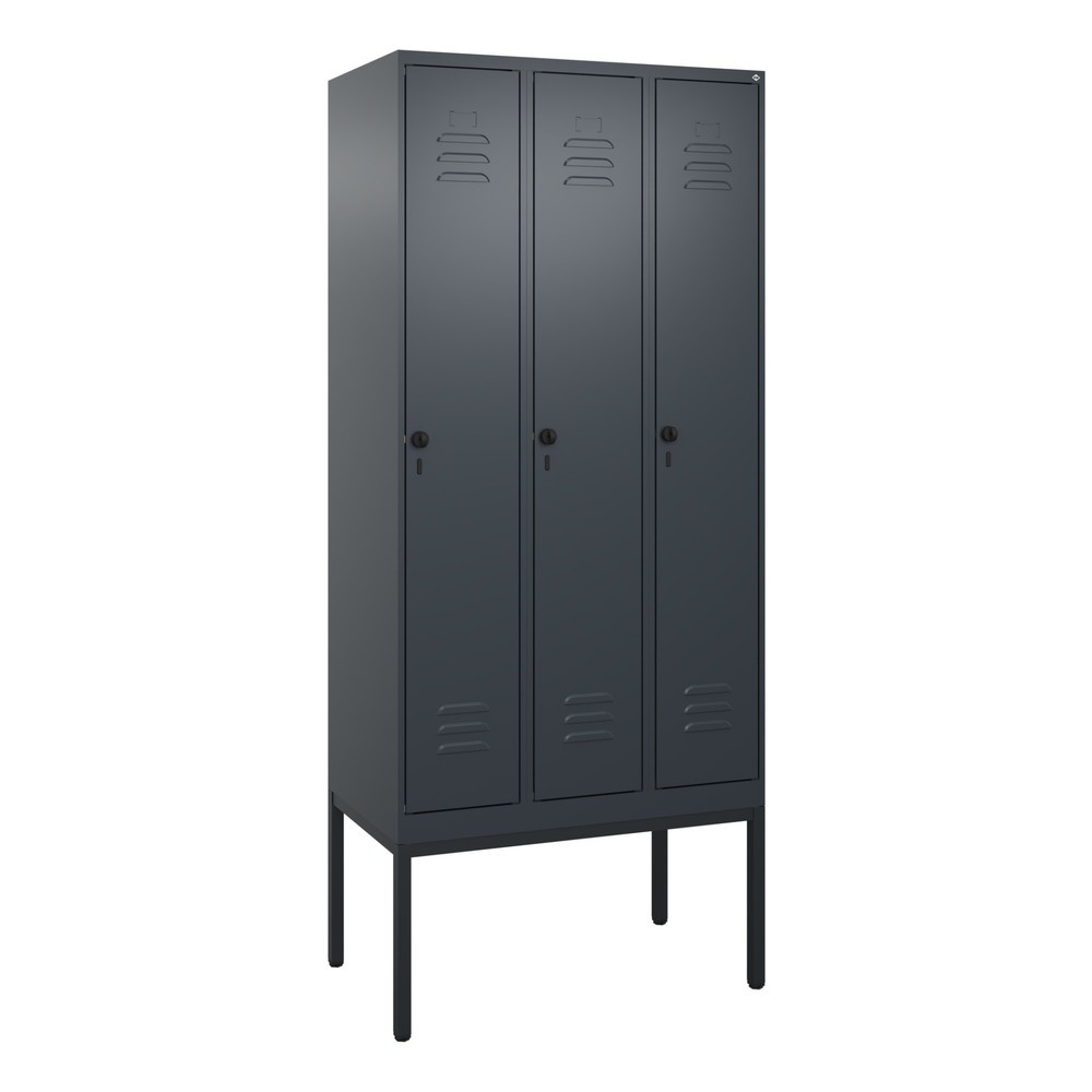 Produktabbildung: C+P Spind Classic PLUS, Gestell, 3 Abteile, HxBxT 2.120 x 900 x 500 mm, anthrazitgrau, anthrazitgrau, für Vorhängeschloss, ohne Mitteltrennwand