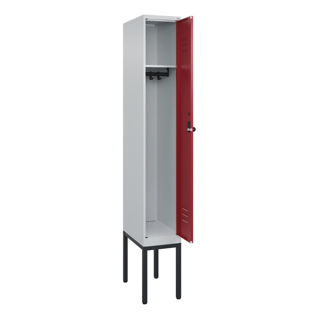 Produktabbildung: C+P Spind Classic PLUS, Gestell, 1 Abteil, HxBxT 2.120 x 300 x 500 mm, lichtgrau, rubinrot, für Vorhängeschloss, ohne Mitteltrennwand