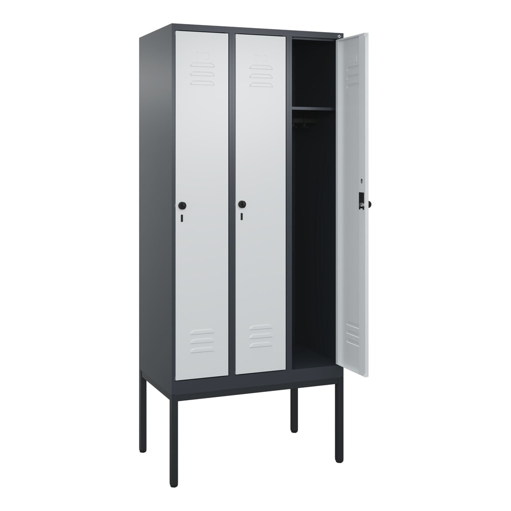 Produktabbildung Nr. 1: C+P Spind Classic PLUS, Gestell, 3 Abteile, HxBxT 2.120 x 900 x 500 mm, anthrazitgrau, lichtgrau, für Vorhängeschloss, ohne Mitteltrennwand