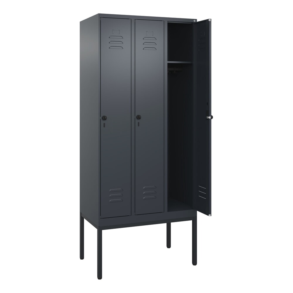 Produktabbildung: C+P Spind Classic PLUS, Gestell, 3 Abteile, HxBxT 2.120 x 900 x 500 mm, anthrazitgrau, anthrazitgrau, für Vorhängeschloss, ohne Mitteltrennwand
