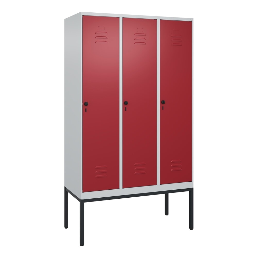 Produktabbildung Nr. 8: C+P Spind Classic PLUS, Gestell, 3 Abteile, HxBxT 2.120 x 1.200 x 500 mm, lichtgrau, rubinrot, für Vorhängeschloss, ohne Mitteltrennwand