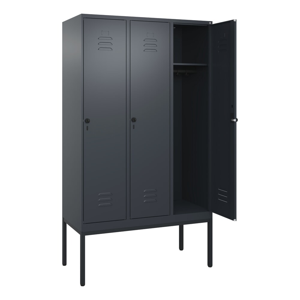 Produktabbildung: C+P Spind Classic PLUS, Gestell, 3 Abteile, HxBxT 2.120 x 1.200 x 500 mm, anthrazitgrau, anthrazitgrau, für Vorhängeschloss, ohne Mitteltrennwand